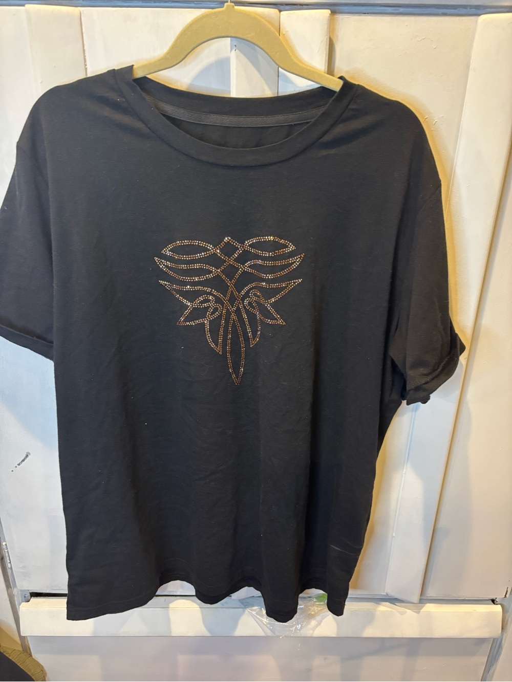 Black Women's Rhinestone Embellished Short Sleeve Tee